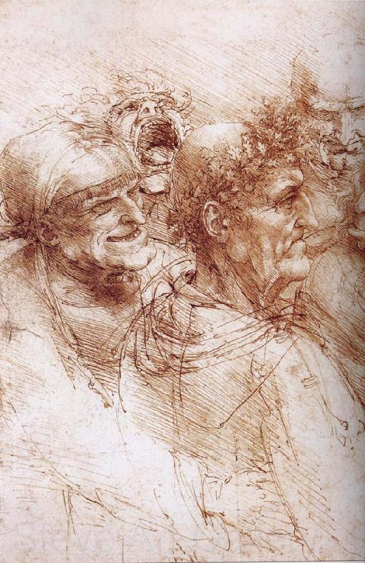LEONARDO da Vinci Funf studies of grotesque faces Spain oil painting art